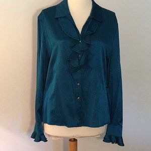 St. John Ruffle Front Silk Blend Blouse, sz 8